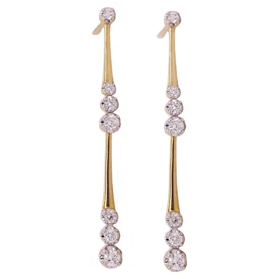 Pre-owned Gabriel & Co. Graduated Diamond Sleek Station Drop Earrings 1.75-inch 14k Yellow Gold Eg14828