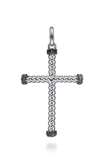 Gabriel & Co. Hampton Sterling Silver Black Spinel Cross Charm In Metallic