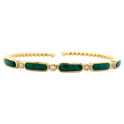 Pre-owned Gabriel & Co. Malachite Diamond Geometric Flex Bangle 14k Yellow Gold Bezel Set Bg4940