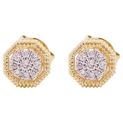 Pre-owned Gabriel & Co. Octagonal Pavé Diamond Two-tone Studs, 14k Gold, Textured Octagons, Eg13568 In Multi