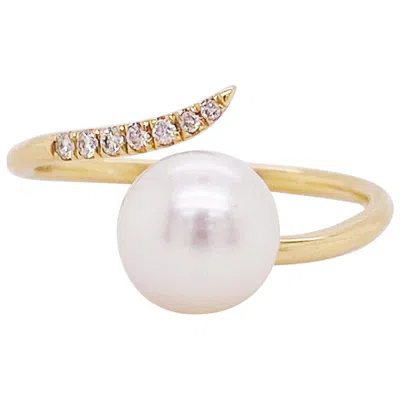 Pre-owned Gabriel & Co. Pearl Diamond Wrap Ring Cultured Pearl Curve 14k Gold Made To Order Lr51058 In Multi
