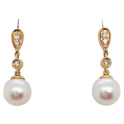 Pre-owned Gabriel & Co. Petite Pearl Diamond Drops, Wedding Formal, 14k Gold, Made To Order, Eg9902 In Multi