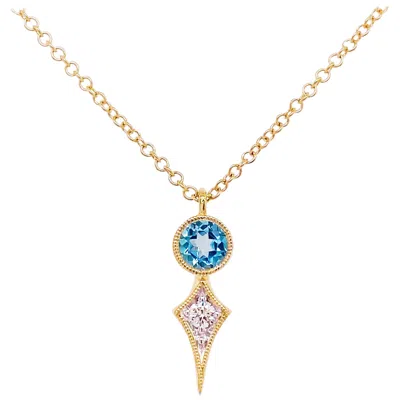 Pre-owned Gabriel & Co. Petite Topaz Diamond Drop, 14k Gold Round Blue Topaz Textured Dangle, Nk6122