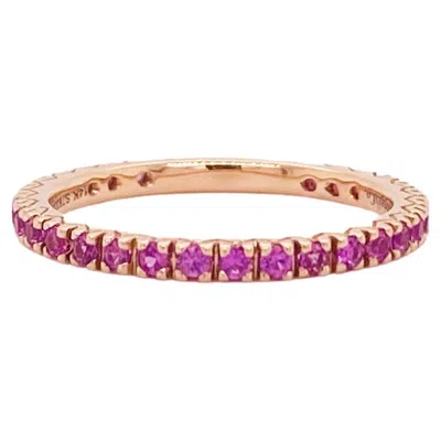 Pre-owned Gabriel & Co. Pink Sapphire Laura Band Set In 14k Rose Gold, Stackable Pink In Red