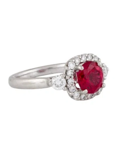 Pre-owned Gabriel & Co. Platinum 2.20ct Synthetic Ruby & Diamond Cocktail Ring In Multi