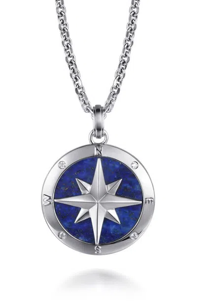 Gabriel & Co. Polaris Lapis Lazuli & Diamond Compass Pendant Necklace In Blue