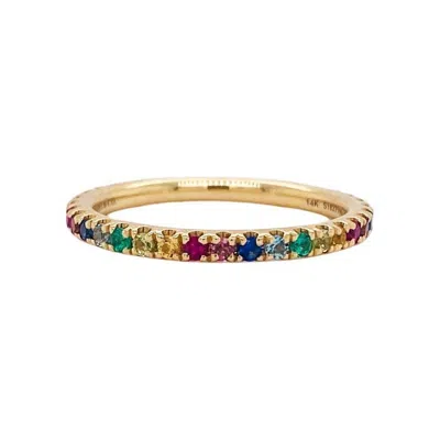 Pre-owned Gabriel & Co. Rainbow Stackable 2mm Band 14k Gold 0.50cts Multi Gemstone Stack Ring Lr50889