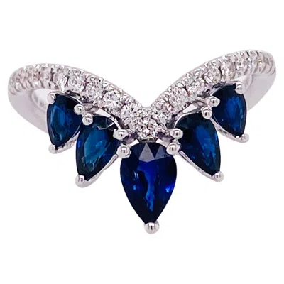 Pre-owned Gabriel & Co. Royal Blue Sapphire & Diamond 14k Tiara Crown Ring, Made To Order, Lr52404w45sa