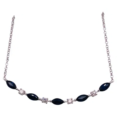 Pre-owned Gabriel & Co. Sapphire & Diamond Curved Bar Necklace 14k White Gold Minimalist Nk7253w45sa
