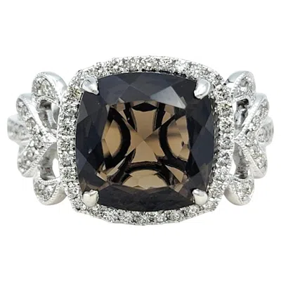 Pre-owned Gabriel & Co. Smokey Topaz & Pav� Diamond Cocktail Ring 14 Karat White Gold