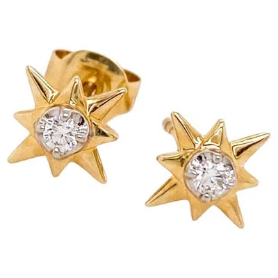 Pre-owned Gabriel & Co. Star Diamond Stud 0.08 Carats Starburst 14k Gold Earring Stack Eg14081 In Multi