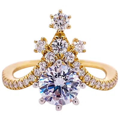 Pre-owned Gabriel & Co. Star Point Semi-mount 14k Yellow Gold For 1 Carat 6.5mm Round Center Engagement
