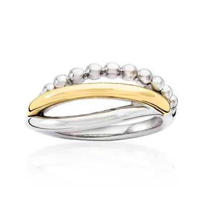 Gabriel & Co. Sterling Silver And 14kt Yellow Gold Crisscross Ring In Metallic