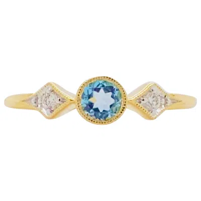 Pre-owned Gabriel & Co. Swiss Blue Topaz & Diamond Three-stone Ring, Bezel, Birthstone, Promise, Lr51605