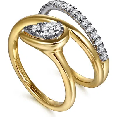 Gabriel & Co. Two-tone 14k Gold Diamond Wide Band Wrap Ring