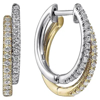 Pre-owned Gabriel & Co. Two-tone Diamond Pave Huggie Hoops Double Stack Mixed Metal Eg13839 In Multi