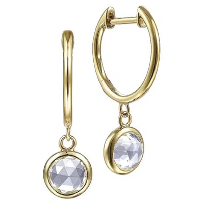 Pre-owned Gabriel & Co. White Topaz Huggie Hoop Dangle Drops In 14k Yellow Gold, Eg14030