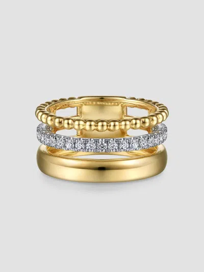 Gabriel & Co. Women's Bujukan 14k White & Yellow Gold & 0.35 Tcw Diamond Stacking Ring