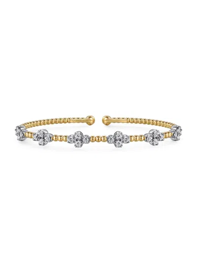 Gabriel & Co. Women's Bujukan 14k White & Yellow Gold & 0.70 Tcw Diamond Fleurette Cuff Bracelet