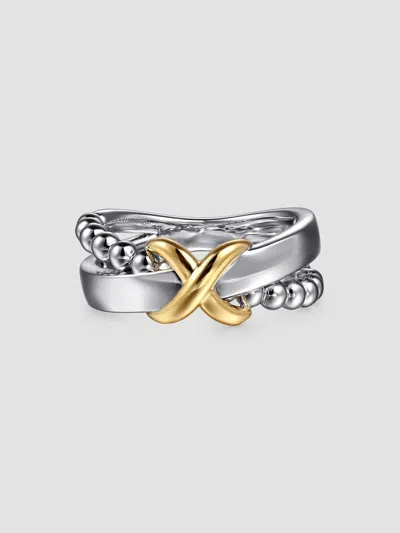 Gabriel & Co. Women's Bujukan 14k White & Yellow Gold Wide Crisscross Ring In Sterling Silver