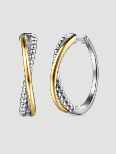 Gabriel & Co. Women's Bujukan 14k Yellow Gold & Sterling Silver Criss Cross Hoop Earrings