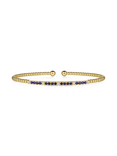Gabriel & Co. Women's Bujukan 14k Yellow Gold, Blue Sapphire & 0.09 Tcw Diamond Cuff Bracelet