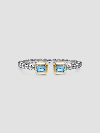 Gabriel & Co. Women's Bujukan 14k Yellow Gold, Sterling Silver & Octagon Blue Topaz Bangle Bracelet In Metallic
