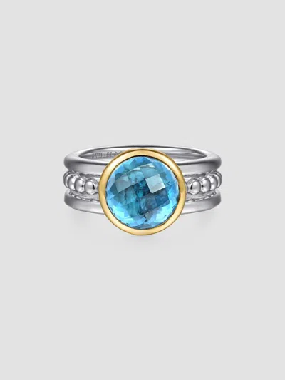 Gabriel & Co. Women's Bujukan Sterling Silver, 14k Yellow Gold & Swiss Blue Topaz Ring In Metallic