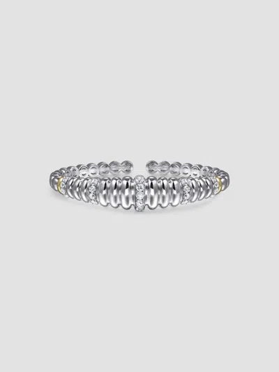 Gabriel & Co. Women's Bujukan Sterling Silver, 14k Yellow Gold & White Sapphire Cuff