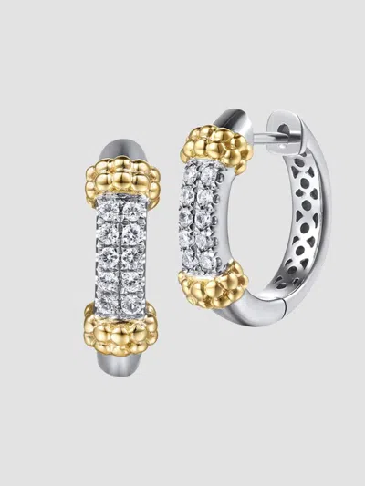 Gabriel & Co. Women's Bujukan Sterling Silver, 14k Yellow Gold & White Sapphire Huggie Earrings
