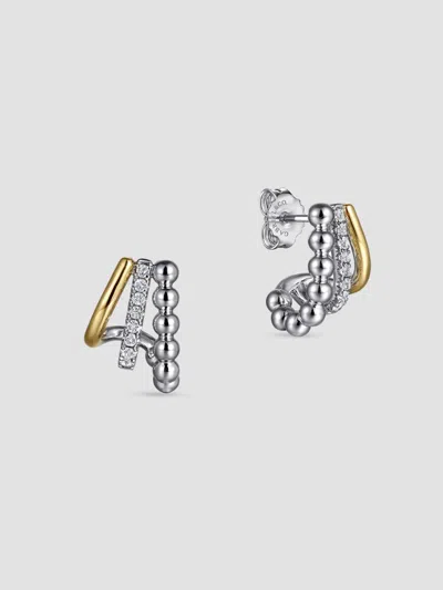 Gabriel & Co. Women's Bujukan Sterling Silver, 14k Yellow Gold & White Sapphire Huggie Earrings