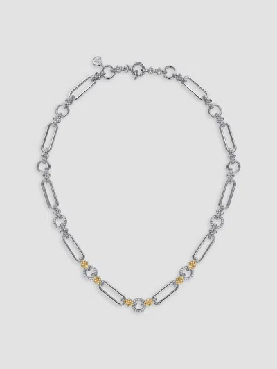 Gabriel & Co. Women's Bujukan Sterling Silver, 14k Yellow Gold & White Sapphire Mixed-link Chain Necklace In Metallic