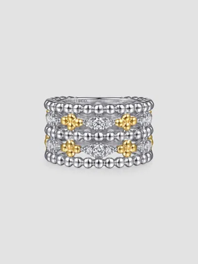 Gabriel & Co. Women's Bujukan Sterling Silver, 14k Yellow Gold & White Sapphire Multi-band Ring In Metallic