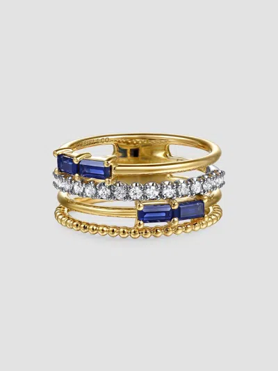 Gabriel & Co. Women's Bujukan Two-tone 14k Gold, Blue Sapphire & 0.20 Tcw Diamond Multi-band Ring In Yellow Gold