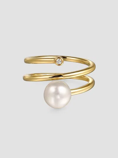 Gabriel & Co. Women's Contemporary 14k Yellow Gold, Freshwater Pearl & 0.02 Tcw Diamond Wrap Ring