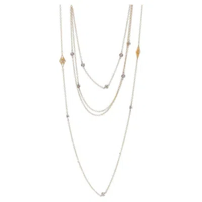 Pre-owned Gabriel & Co. Yellow Gold Diamond Multistrand Necklace - 14k Round .12ctw Station Adjustable