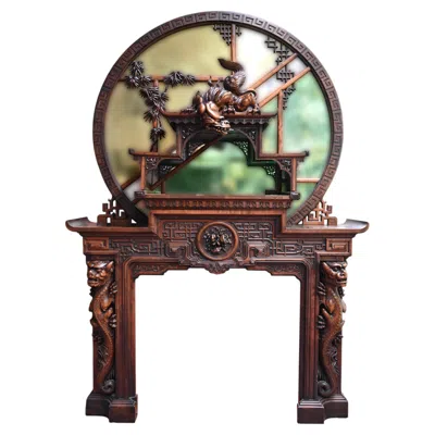 Pre-owned Gabriel Viardot – Japonist Carved Wooden Fireplace, Circa 1880 In Brown
