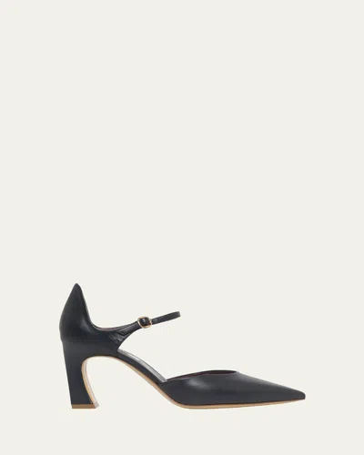 Gabriela Hearst 75mm Devil Leather Ankle-strap Pumps In Black