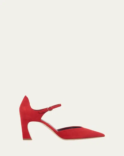 Gabriela Hearst 75mm Devil Suede Ankle-strap Pumps In Red