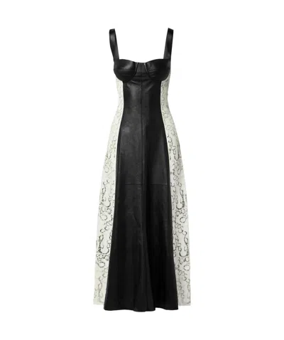 Gabriela Hearst Abami Paneled Lace Motif Leather Maxi Dress In Black