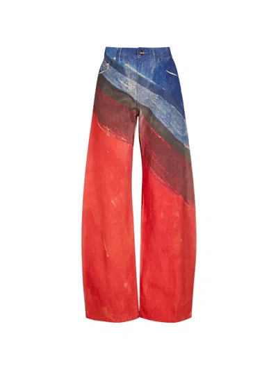 Gabriela Hearst Amoret Printed High-rise Barrel-leg Recycled Jeans In Red