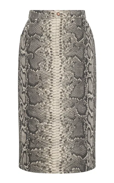 Gabriela Hearst Adalaide Snake-printed Denim Midi Skirt In Grey