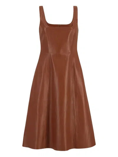 Gabriela Hearst Adaline Leather Midi Square-neck Dress