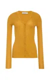 Gabriela Hearst Aiste Knit Cardigan In Golden Birch Cashmere Silk With Hemp In Yellow