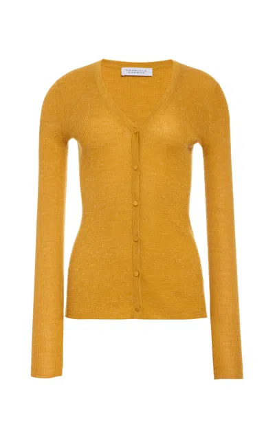 Gabriela Hearst Aiste Knit Cardigan In Golden Birch Cashmere Silk With Hemp In Yellow