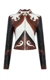 Gabriela Hearst Albie Paneled Leather Jacket In Ivory/cognac/checknut/black/multi