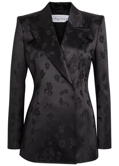 Gabriela Hearst Aleah Floral Silk Jacquard Double-breasted Blazer Jacket In Black