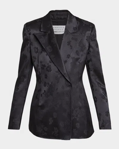 Gabriela Hearst Aleah Floral Silk Jacquard Double-breasted Blazer Jacket In Black