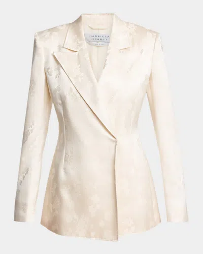 Gabriela Hearst Aleah Floral Silk Jacquard Double-breasted Blazer Jacket In Neutral