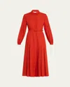 Gabriela Hearst Aleka Long-sleeve Linen Shirtdress In Red